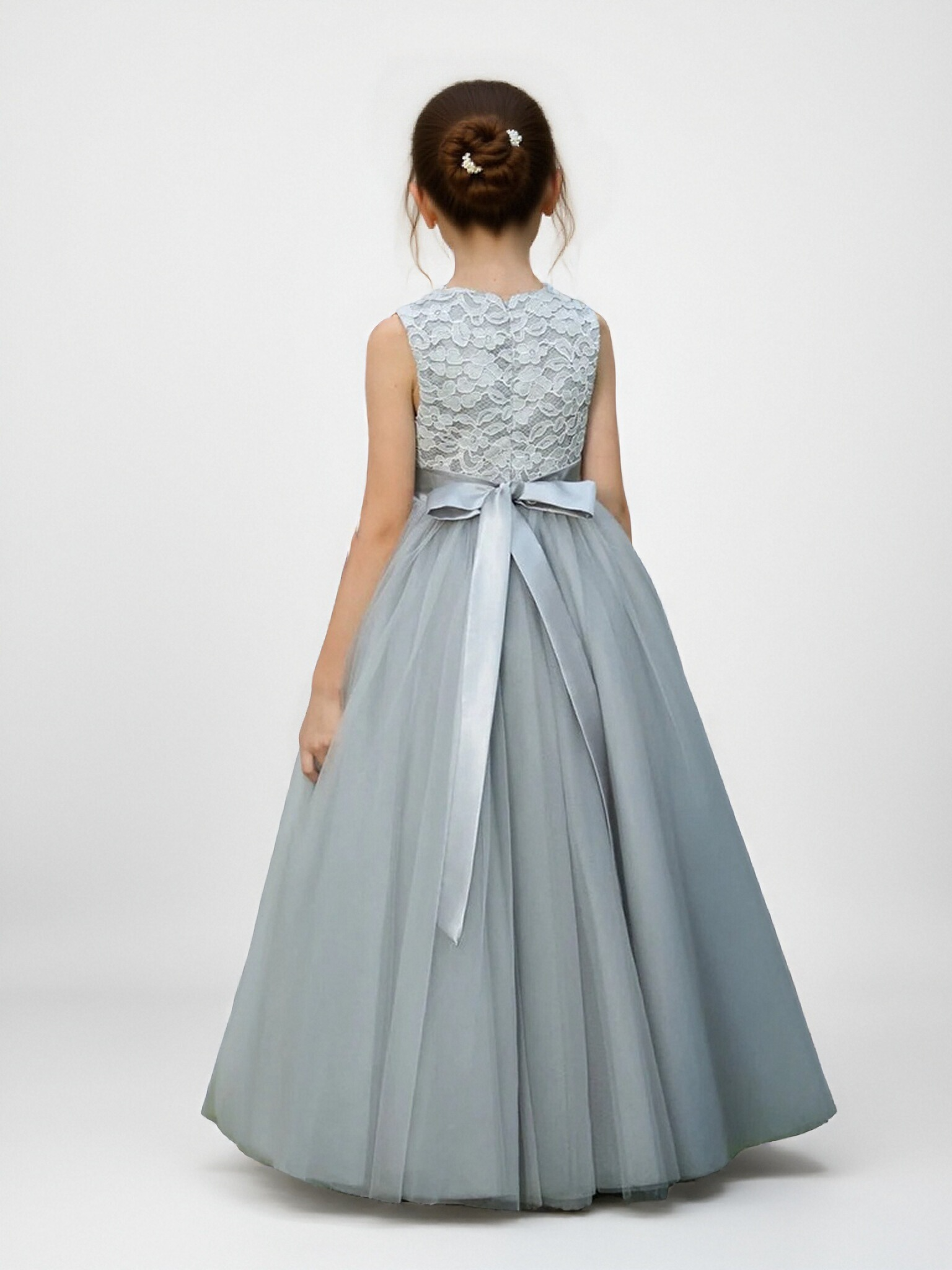Jirocum Floral Belt Round Neck Tulle Flower Girl Dress 1