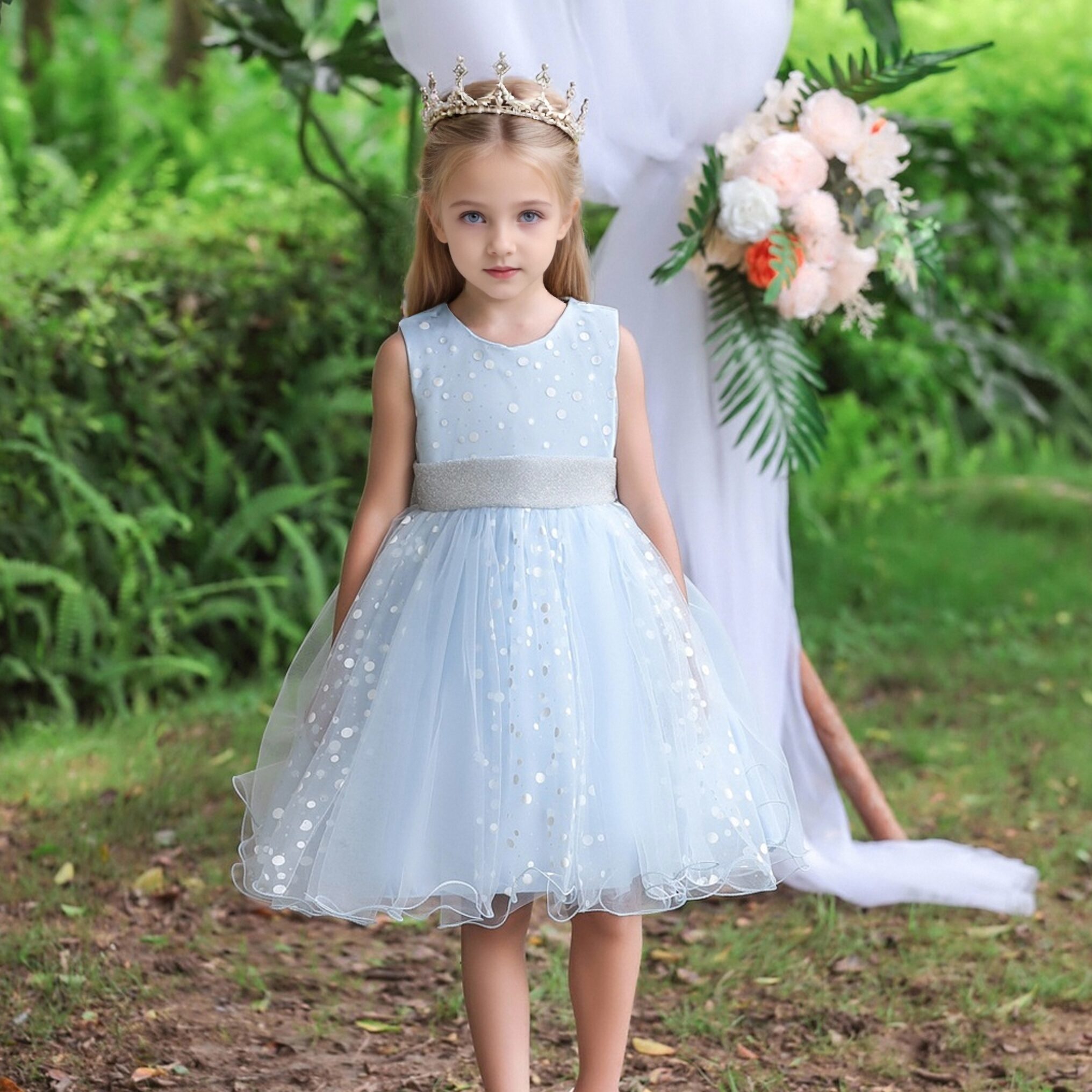 Jirocum Girls’ Polka Dot Princess Dress – Wedding Birthday Flower Girl LightBlue