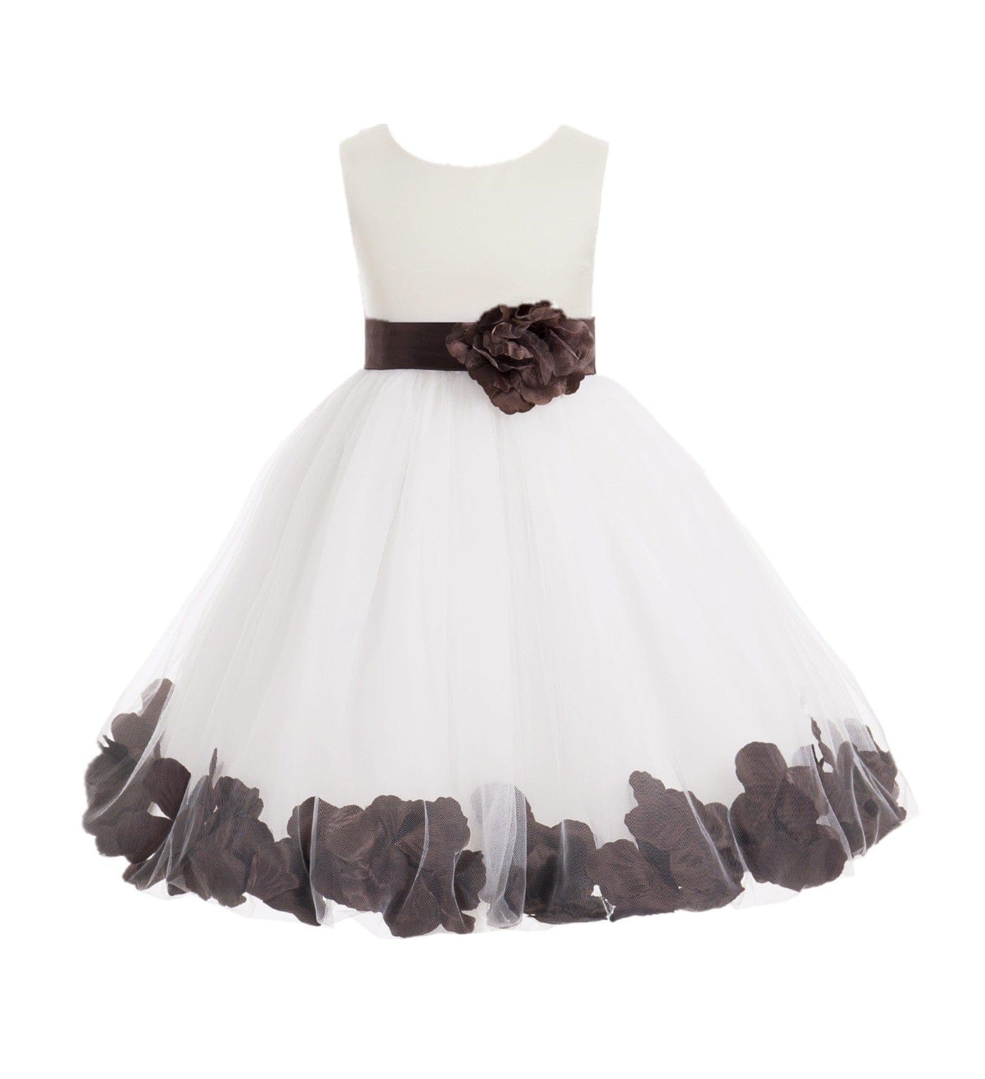 Jirocum Ivory Elegant Wedding Pageant Special Events Petals Flower Girl Dress with Bow Tie Sash 302T(3) Brown