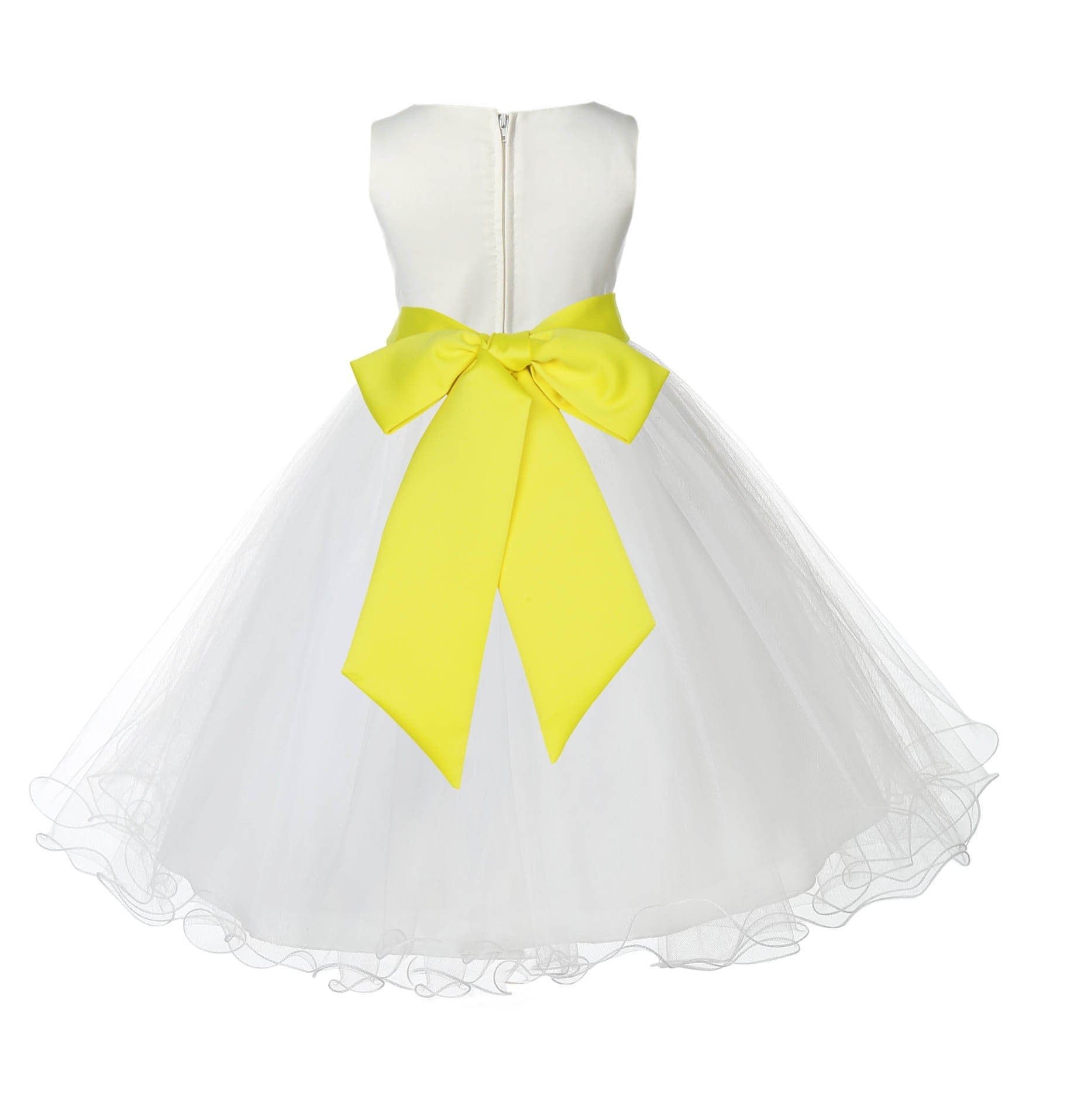 Jirocum Ivory Formal Wedding Pageant Special Occasions Rattail Edge Tulle Flower Girl Dress 829S(4) Lemon