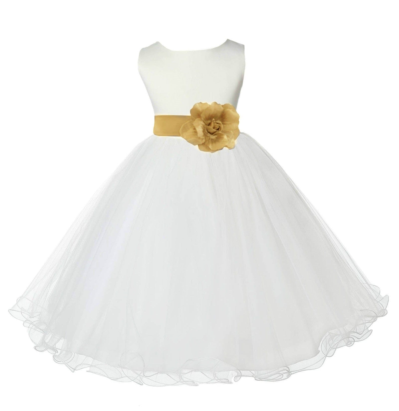 Jirocum Ivory Formal Wedding Pageant Special Occasions Rattail Edge Tulle Flower Girl Dress 829S(5) Gold