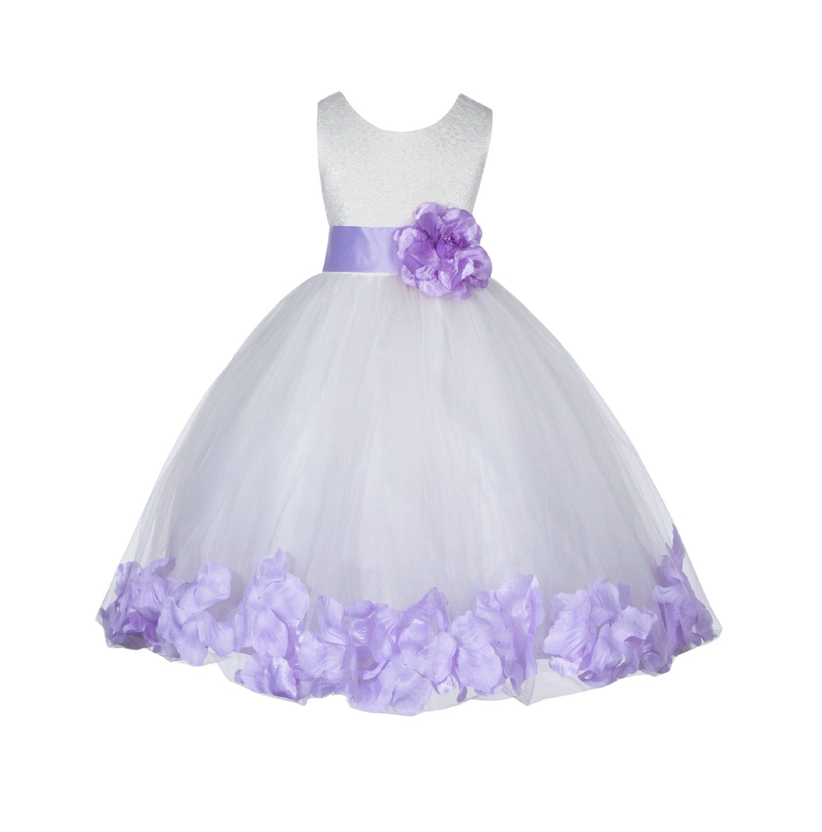 Jirocum Ivory Lace Top Tulle Floral Petals Flower Girl Dress Birthday Girl Junior Pageant Bridesmaid 165S(1) ivory lilac