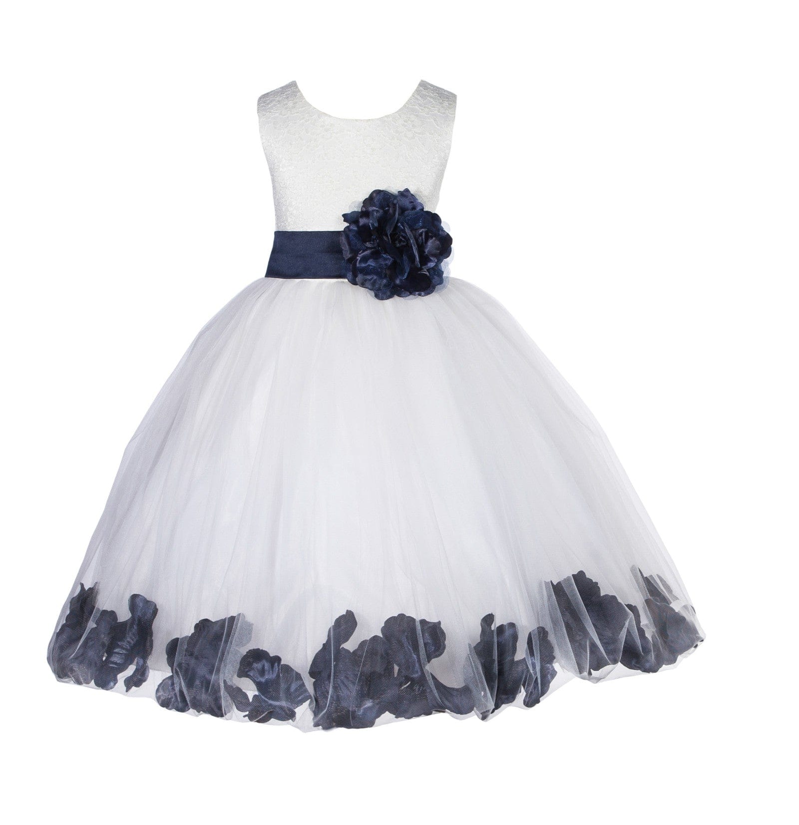 Jirocum Ivory Lace Top Tulle Floral Petals Flower Girl Dress Birthday Girl Junior Pageant Bridesmaid 165S(2) Ivory midnight