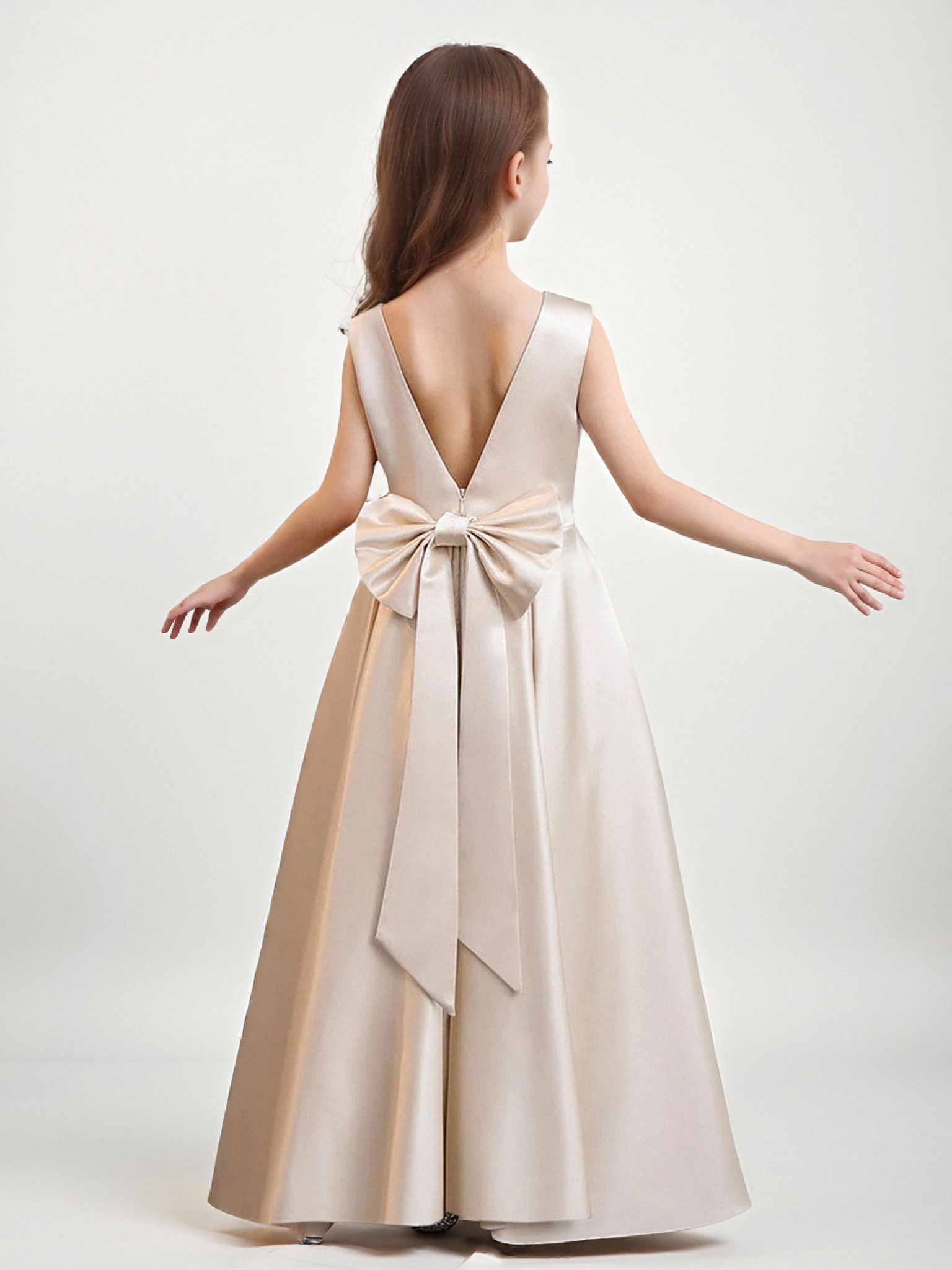 Jirocum Round Neck Satin Bow Flower Girl Dress 1