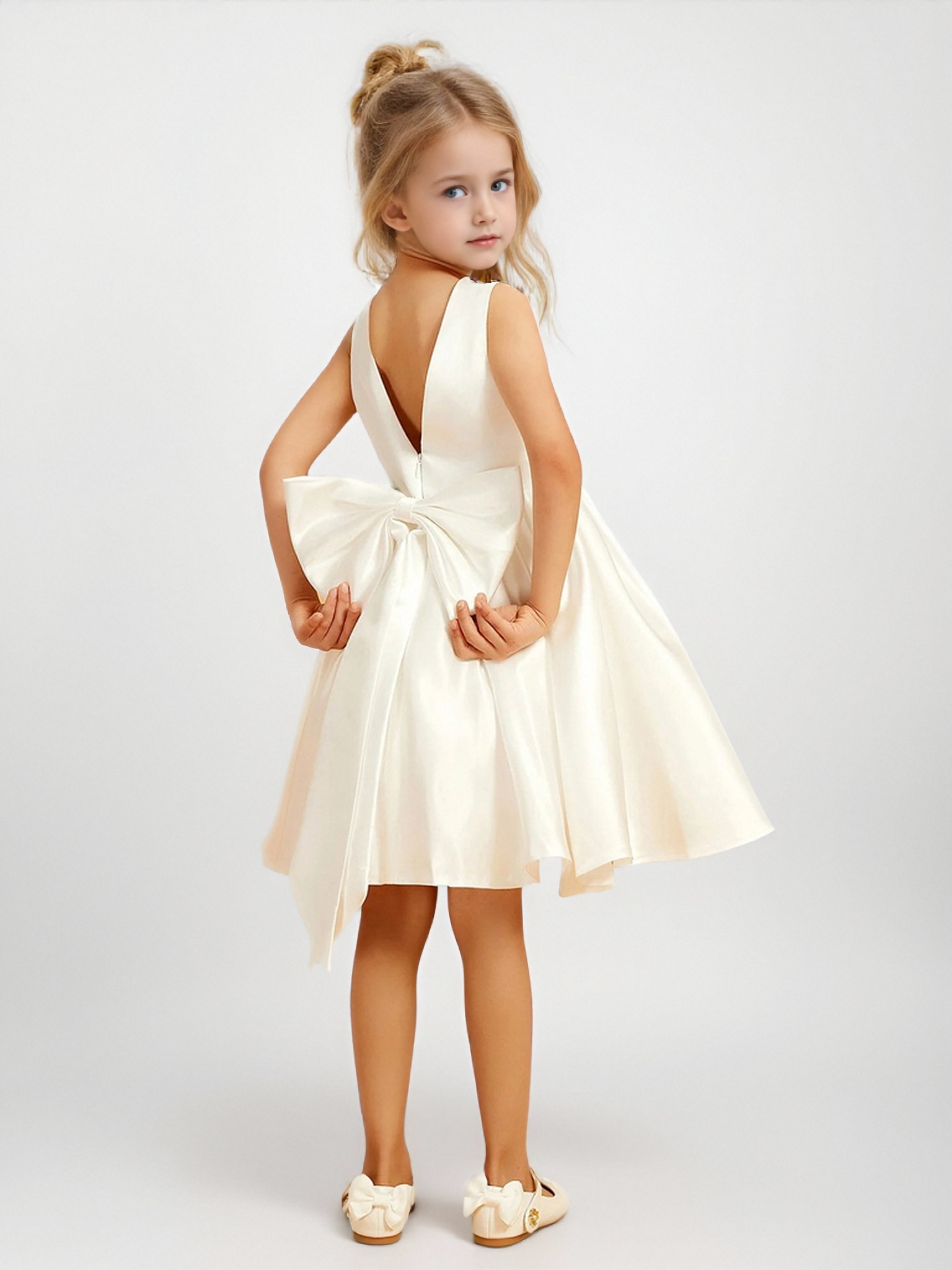 Jirocum A-Line Bow Short Flower Girl Dress Ivory