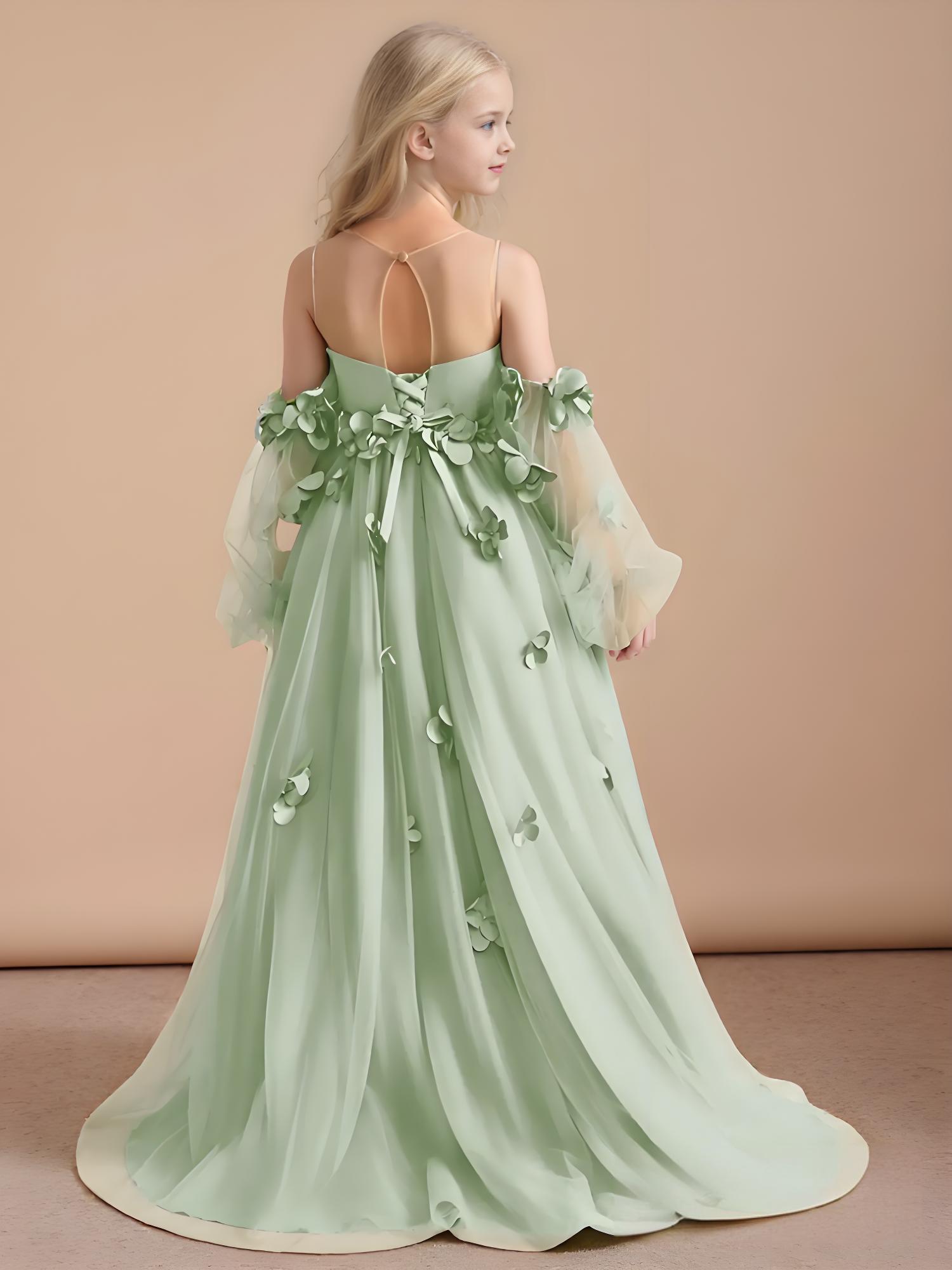 Jirocum A-Line with Sleeves Tulle Dress Dusty Sage