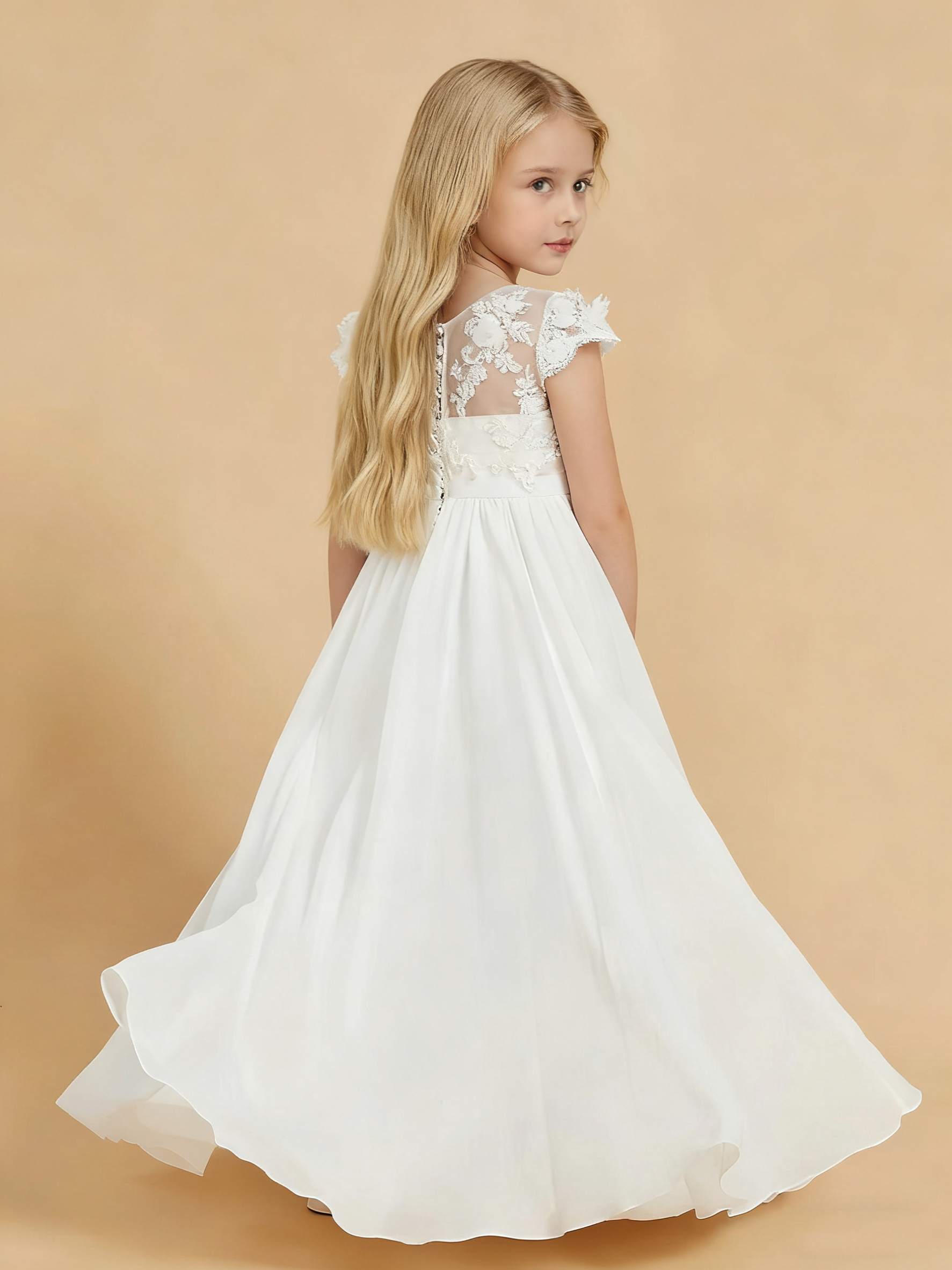 Jirocum Charming Flower Girl Dresses with Chiffon and Appliqued Details Ivory