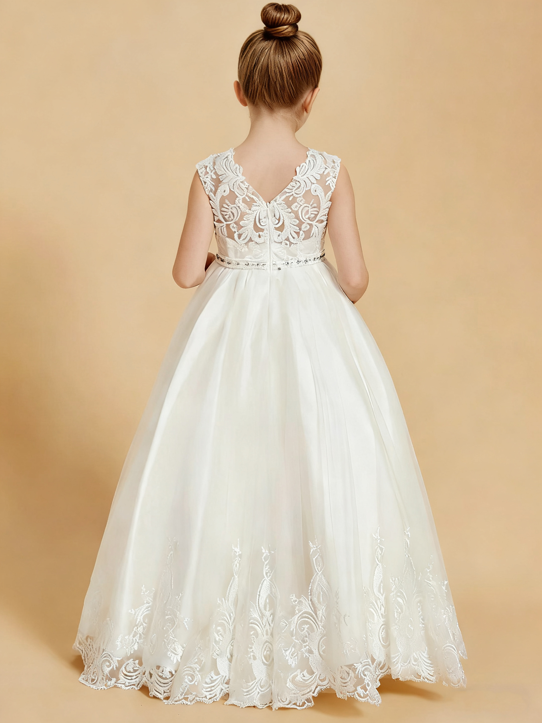 Jirocum Charming Sleeveless Flower Girl Dresses with Lace Applique Ivory