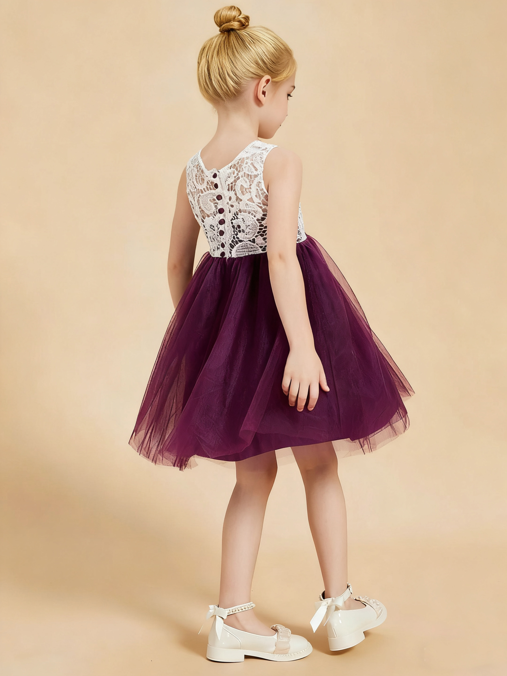 Jirocum Elegant Sleeveless Lace and Tulle Flower Girl Dresses Grape
