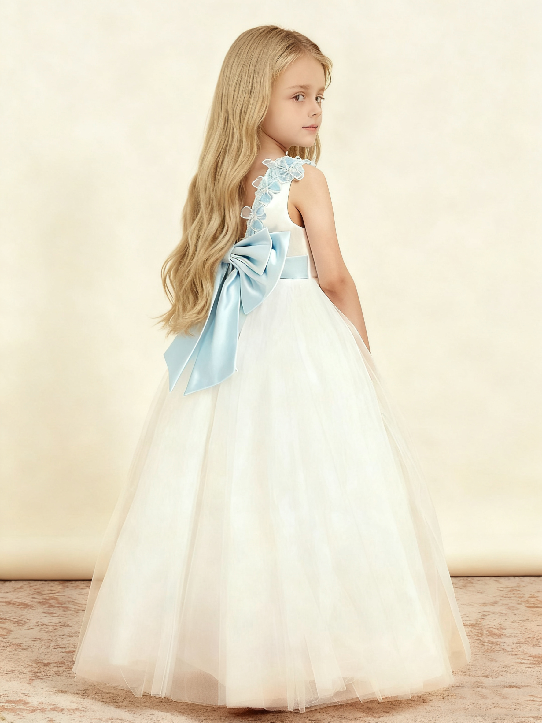 Jirocum Matte Satin Floor Length Flower Girl Dress Ivory