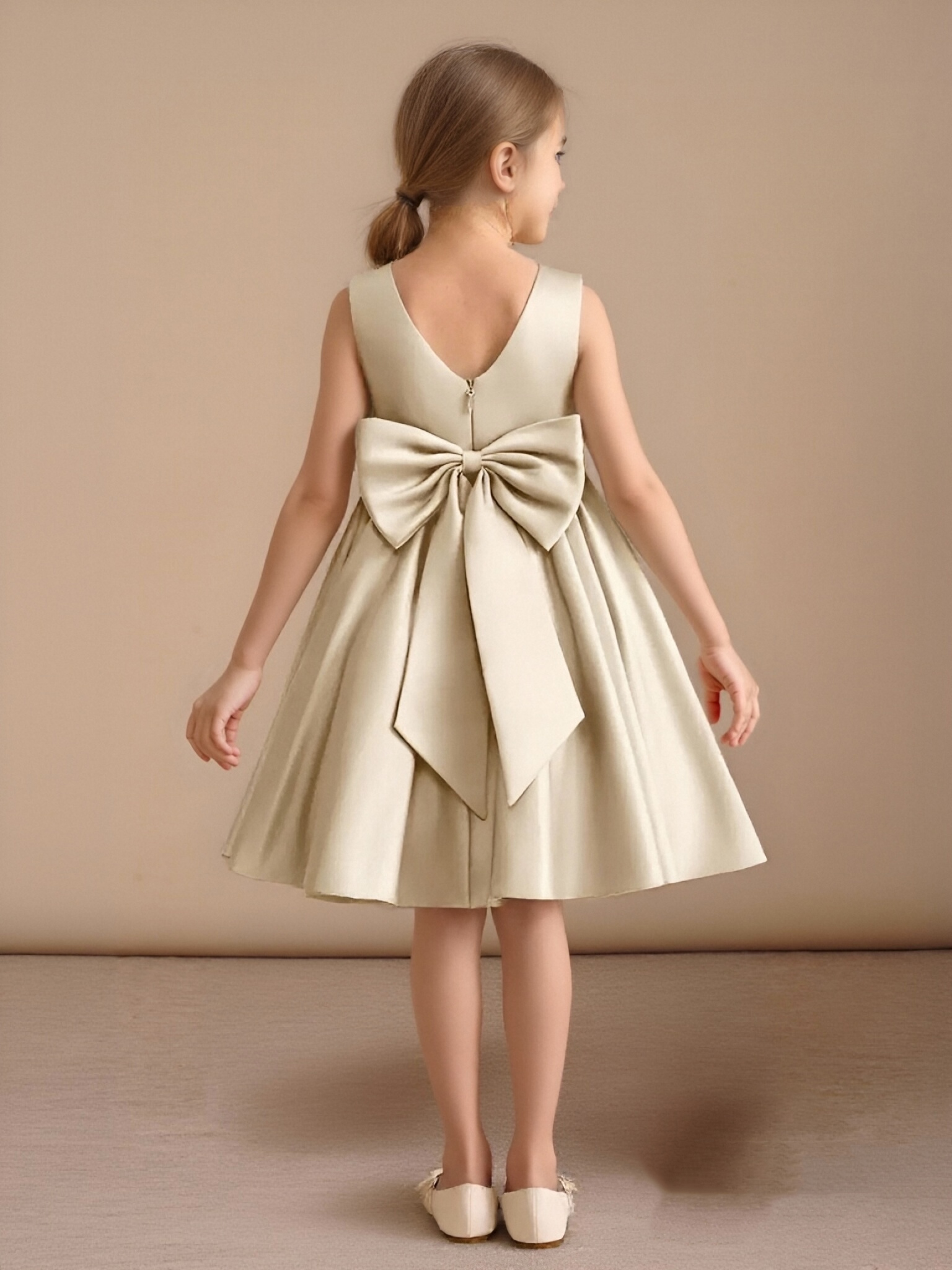 Jirocum A-Line Bow Matte Satin Dress Champagne