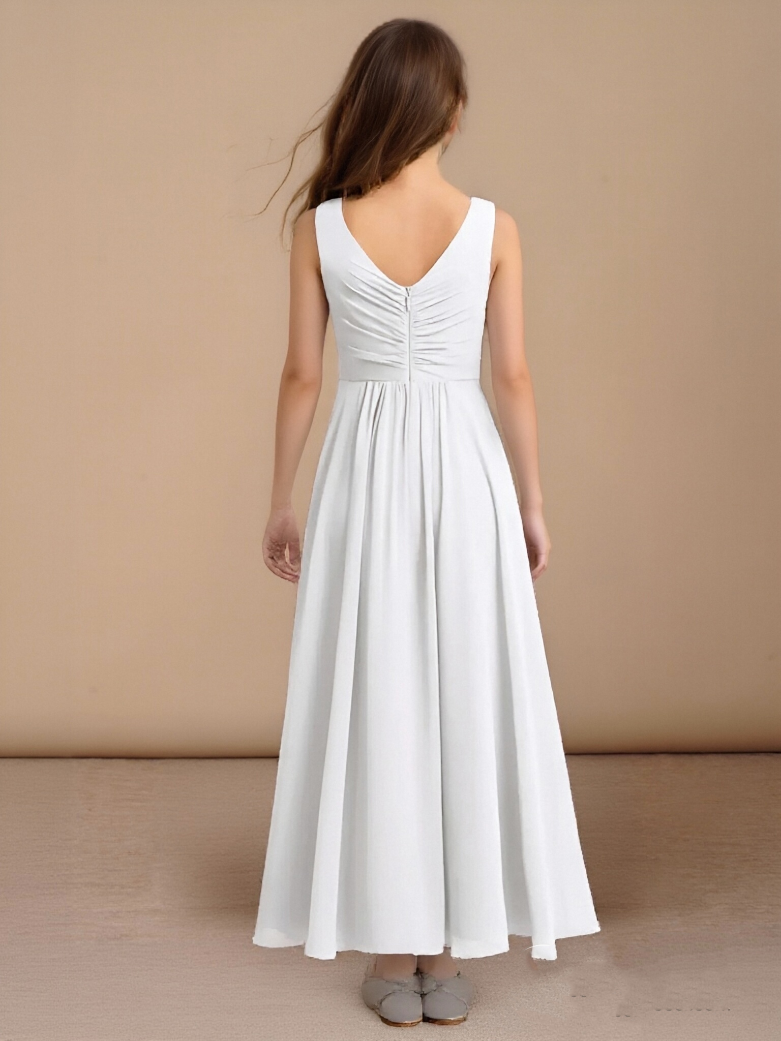 Jirocum A-Line Pleated Chiffon Dress Ivory 2