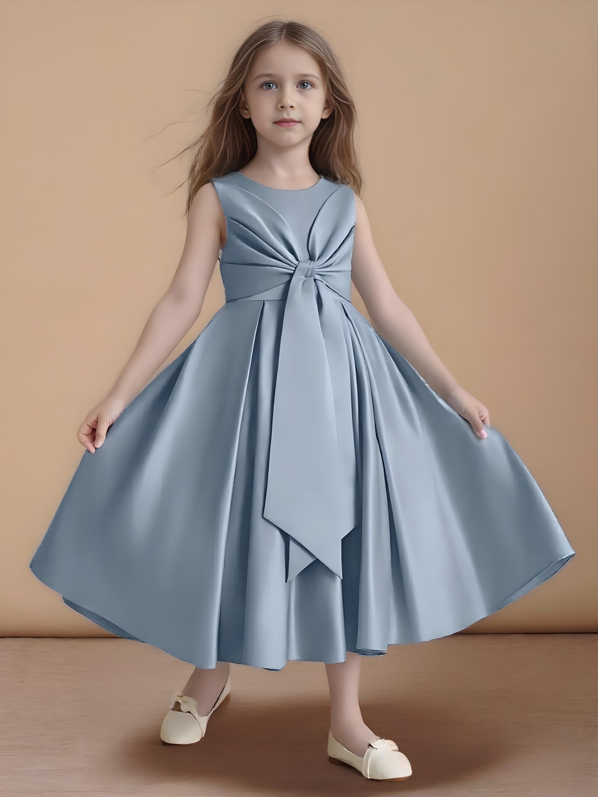 Jirocum A-Line Pleated Matte Satin Dress Dusty Blue