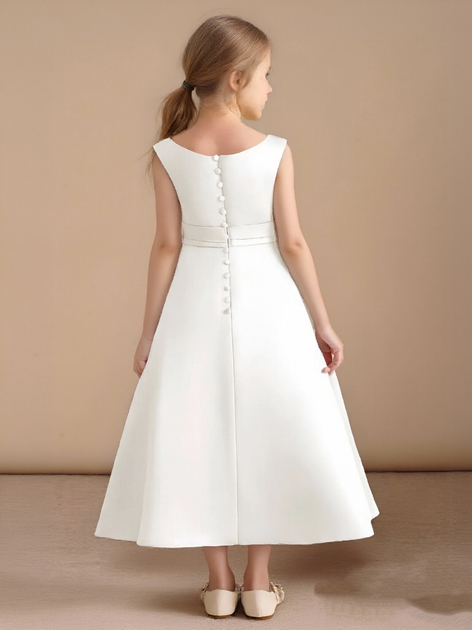 Jirocum A-Line Pleated Matte Satin Dress Ivory