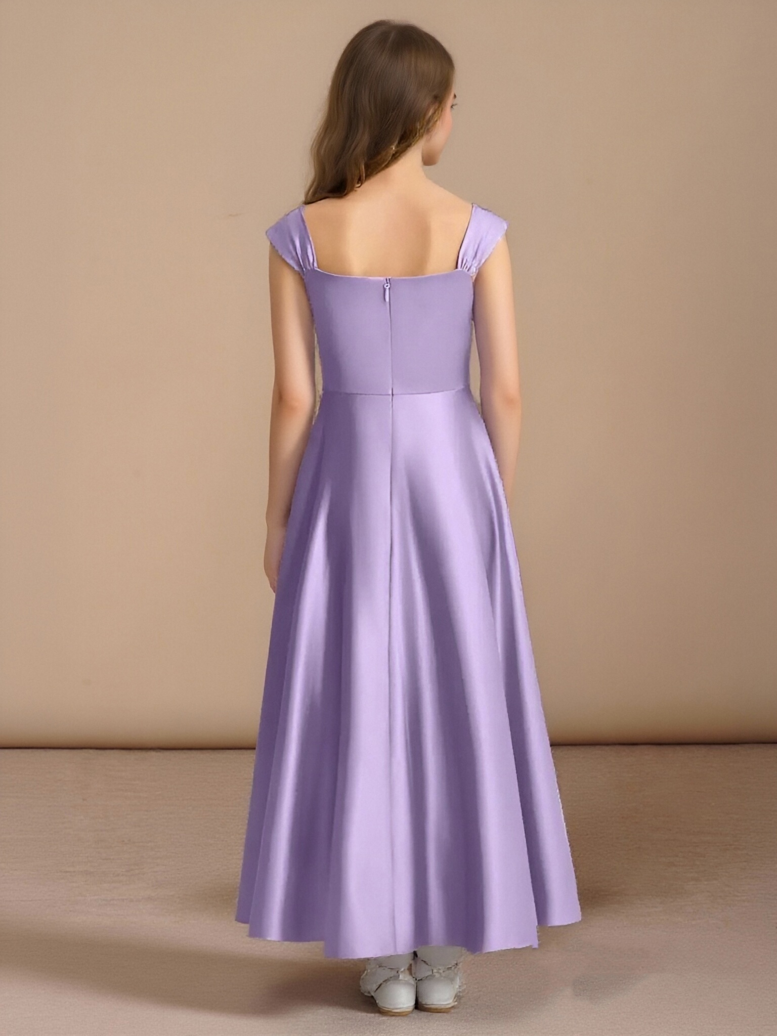 Jirocum A-Line Pleated Matte Satin Dress Lilac