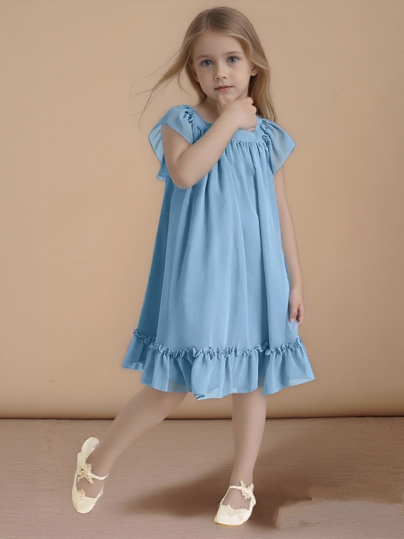 Jirocum A-Line with Sleeves Chiffon Dress Steel Blue