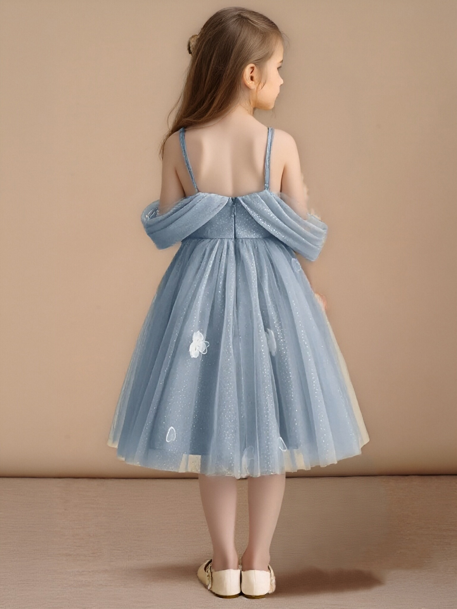 Jirocum Ball-Gown Pleated Tulle Dress Dusty Blue