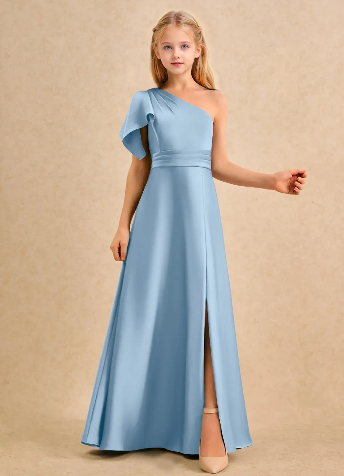 Jirocum Jazzy Junior Bridesmaid Dresses A-Line One Shoulder Stretch Satin Dress Powder Blue4