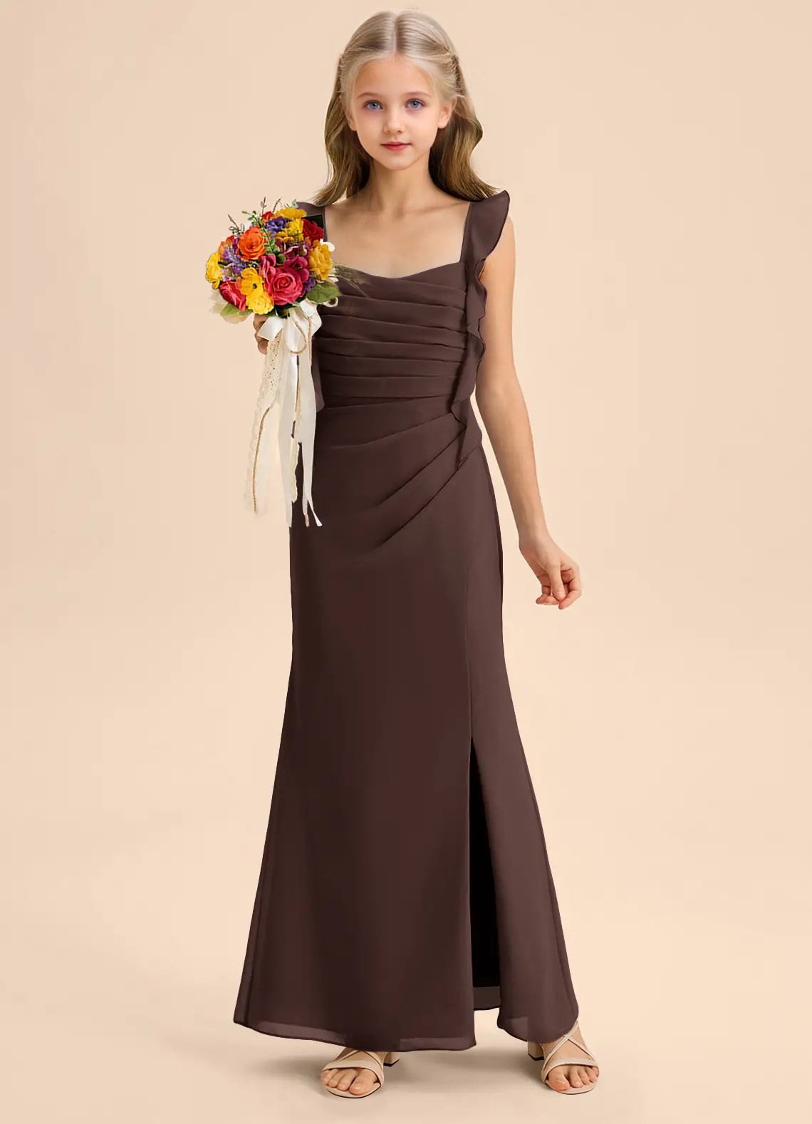 Jirocum Jessamine Junior Bridesmaid Dresses Mermaid Sweetheart Neckline Chiffon Dress Ganache