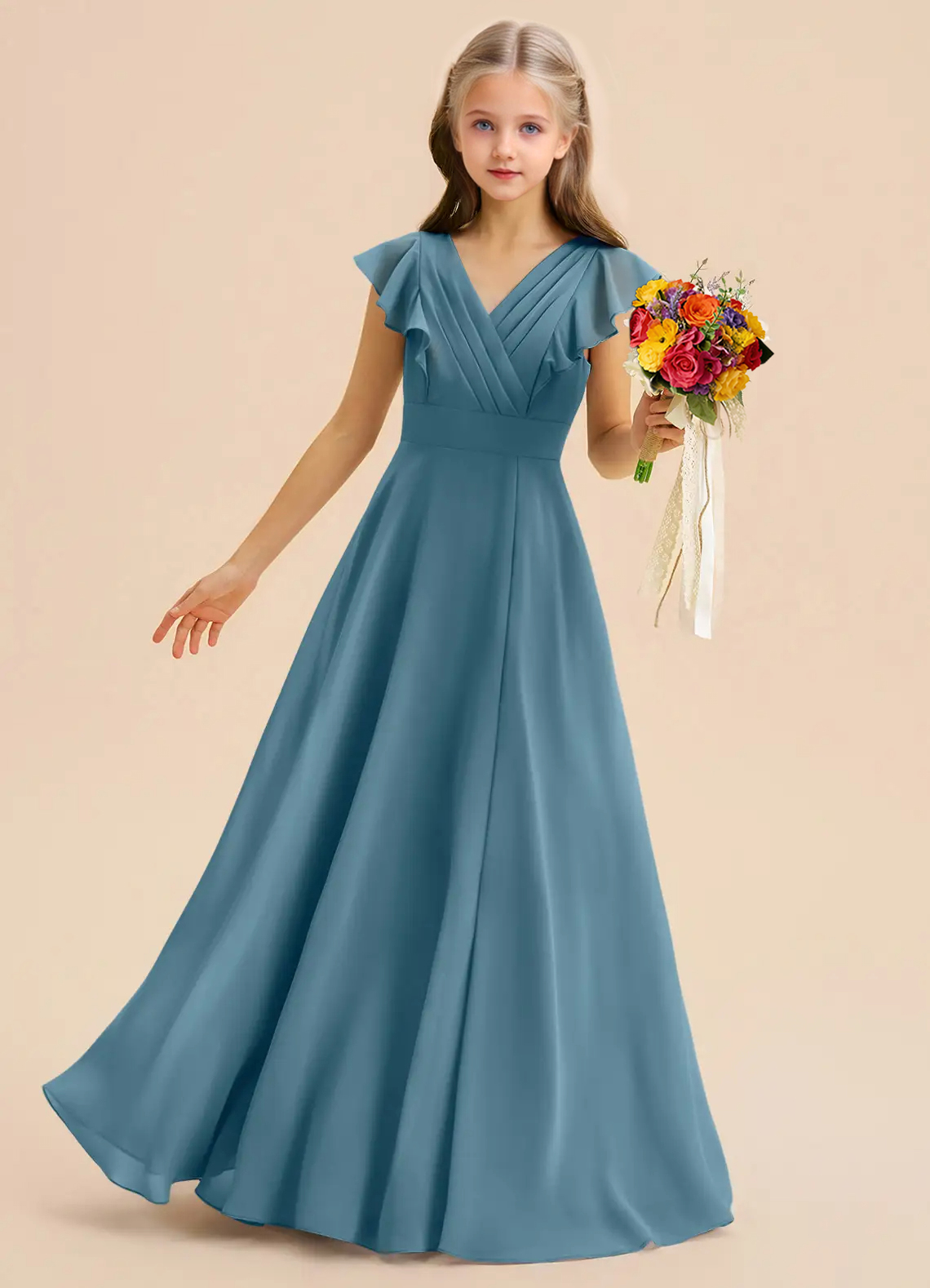 Jirocum Anysa Junior Bridesmaid Dresses A-Line Ruched Chiffon Dress Bermuda