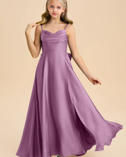 Jirocum Bear Junior Bridesmaid Dresses A-Line Sweetheart Neckline Stretch Satin Dress