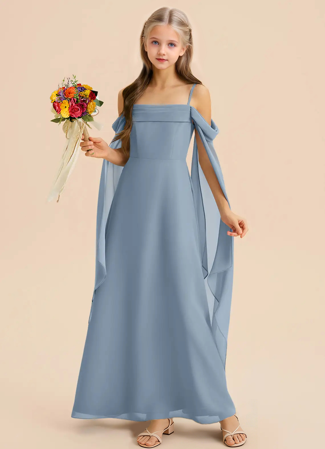 Jirocum Moana Junior Bridesmaid Dresses A-Line Pleated Chiffon Dress Dusty Blue (7)