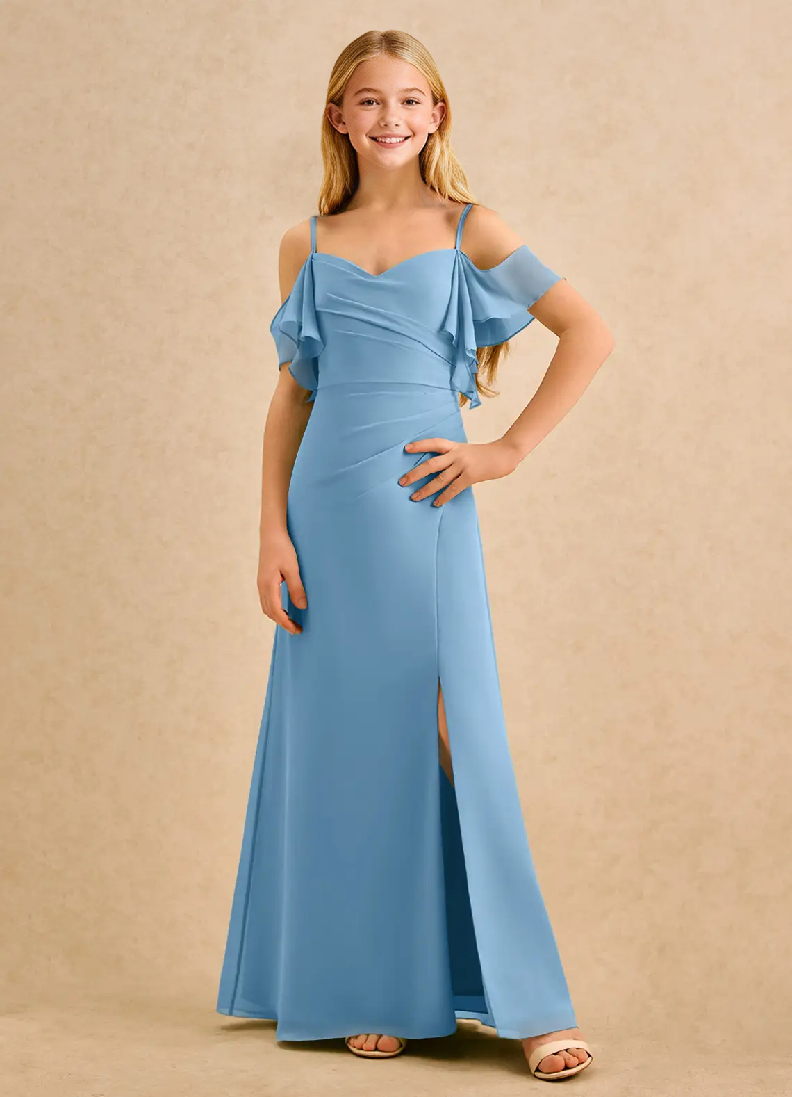 Jirocum Pippy Junior Bridesmaid Dresses A-Line Sweetheart Neckline Chiffon Dress Steel Blue5