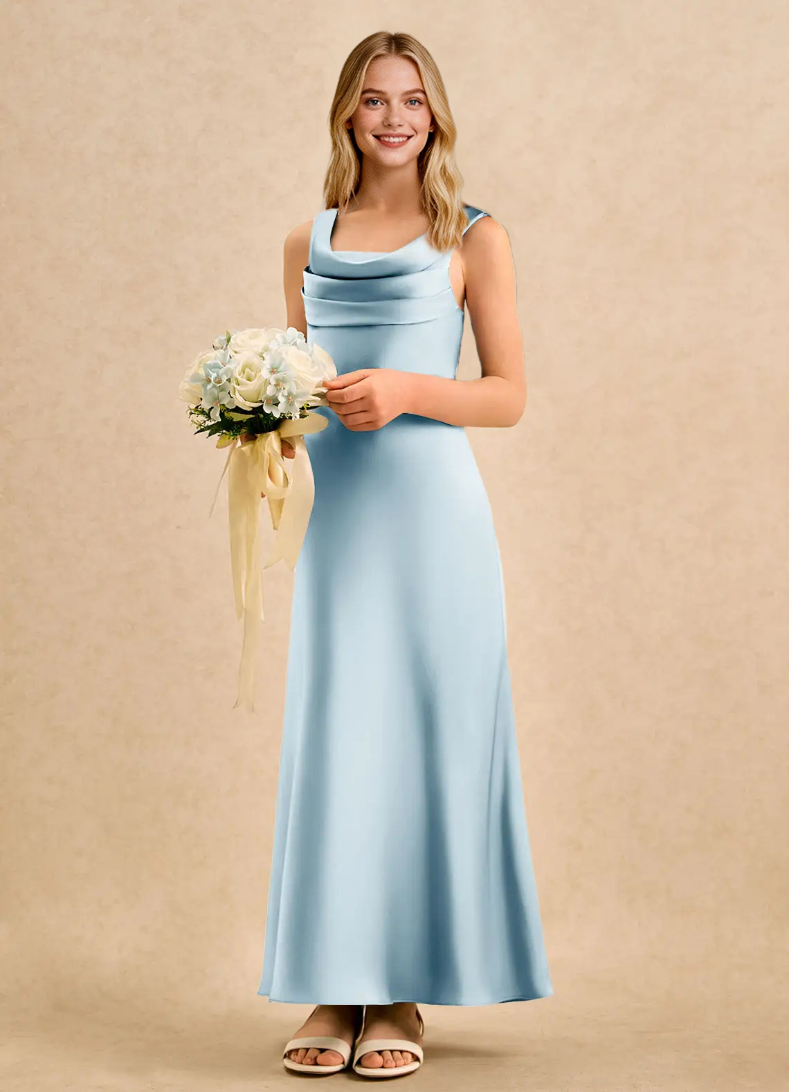 Jirocum Raspberry Junior Bridesmaid Dresses A-Line Pleated Stretch Satin Dress Sky Blue