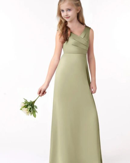 Jirocum Sadia Junior Bridesmaid Dresses A-Line Pleated Stretch Satin Dress