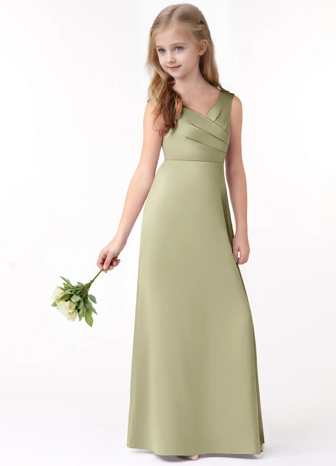 Jirocum Sadia Junior Bridesmaid Dresses A-Line Pleated Stretch Satin Dress Pistachio